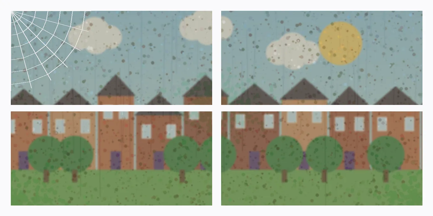 Illustratie: vies raam met aanslag en spinnenweb